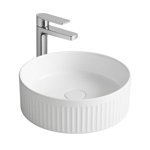 BELVIT VELARI Opzetwastafel 37 cm Keramiek wit glanzend met ribbelstructuur rond, wastafels — SKU MB-19775-23302, EAN 5404029128243