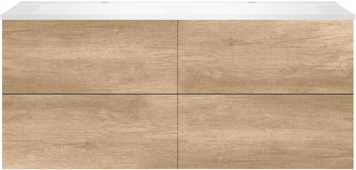 Onderbouw COFFEE 4 lades 140 duo eiken Decor kasjmier +dubbele wastafel mat wit