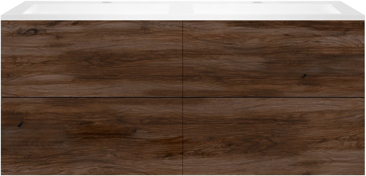 Onderbouw COFFEE 4 lades 140 duo notelaar Fluweel +dubbele wastafel mat wit