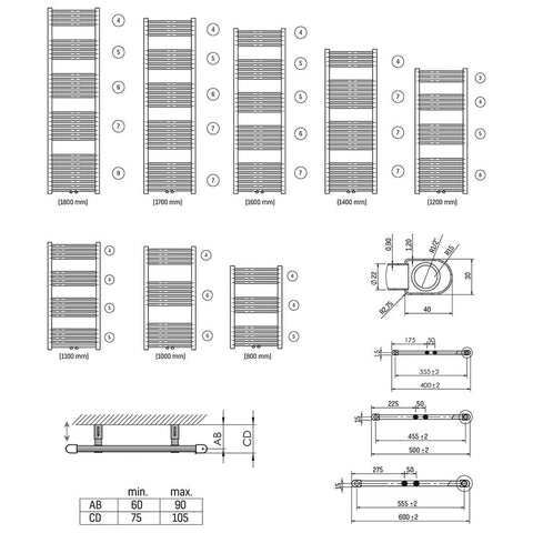 Belrad handdoekdroger - links-rechts/middenaansluiting - 828 Watt - 1600X600CM - mat wit, radiatoren — SKU MB-34285-38007, EAN 5404024101982
