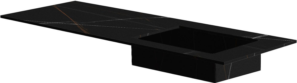 TABLET KERAMISCH MARMER PURO LAVABO S RECHTS B140 H1,2 ZONDER KRAANGAT BAMBOO BLACK