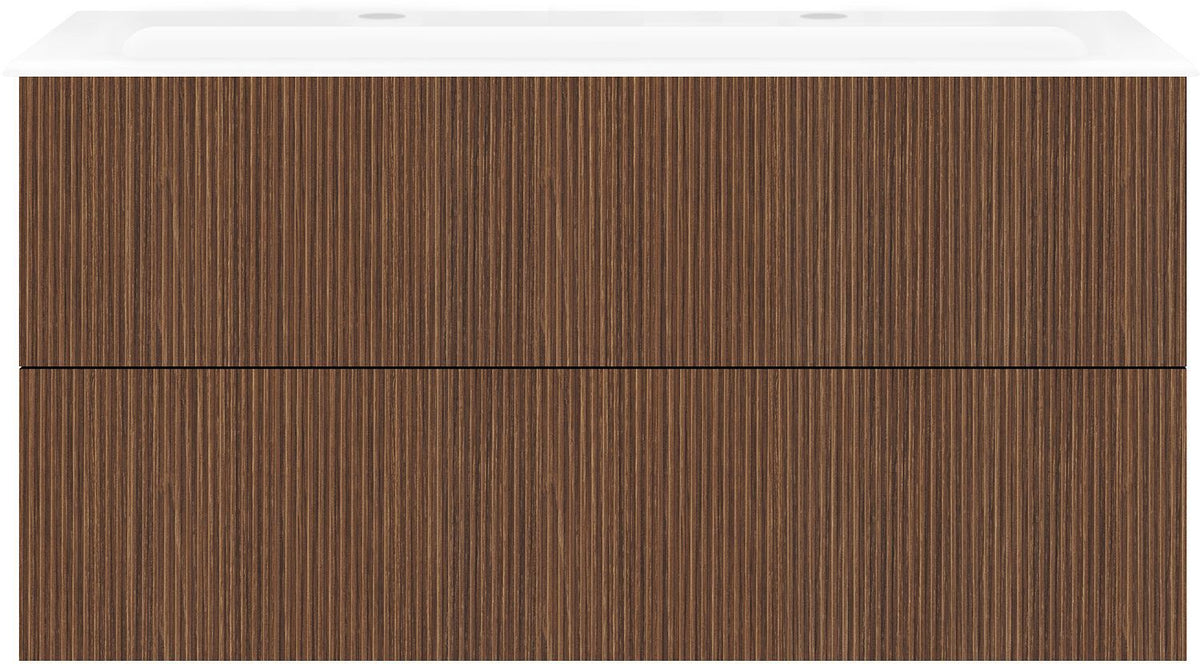 Onderbouw COFFEE 2 lade 120 notelaar Smartline + wastafel 2 kraangaten porselein wit