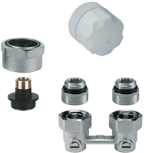 CV kraanset manueel voor ventielradiator 1/2" of 3/4" met koppelingen 16MM Honeywell haaks