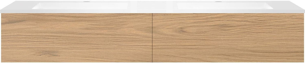 Onderbouw COFFEE 2 lades 180 duo eik klassiek+dubbele wastafel kunstmarmer wit