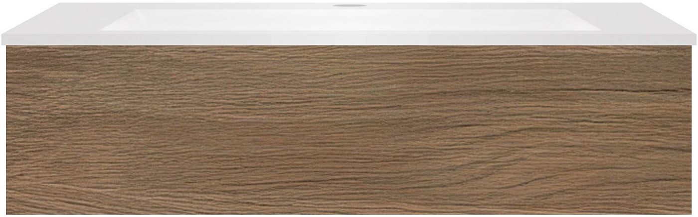 Onderbouw COFFEE 1 lade 120 eik caramel+wastafel kunstmarmer wit