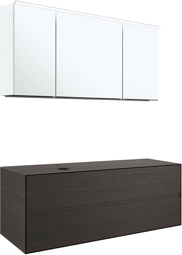 MEUBEL 2LADES+TABLET VOOR OPBOUWLAVABO LINKS TENSO 140CM +KRAANGAT WENGE MET SPIEGELKAST