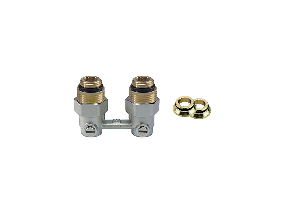 Saninstal H-aansluitblok tweepijp haaks 3/4"M + 2 aansluitingen