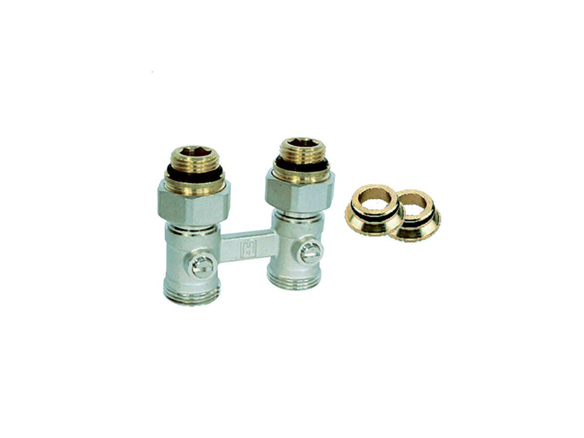 Saninstal H-aansluitblok tweepijp recht 3/4"M + 2 aansluitingen