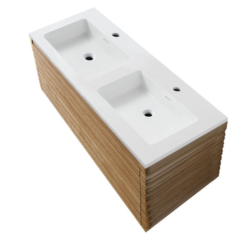 Badkamermeubelset VESTRA dubbele wastafel 120 cm 2 kraangaten met onderkast notelaar - Wit mat, wastafelsets — SKU MB-19628-23155, EAN 5404029124955