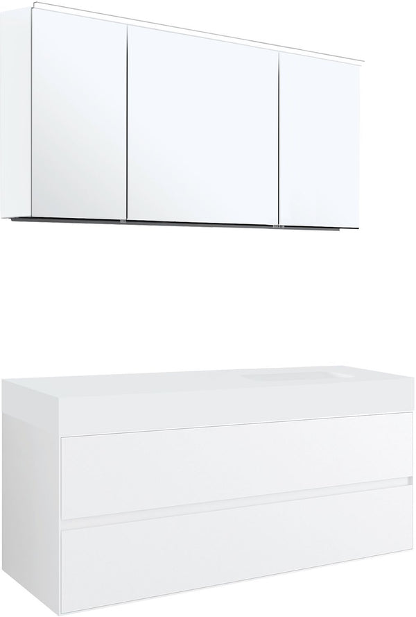 MEUBEL 2LADES VOOR TABLET PURO 1 LAVABO RECHTS TENSO 140CM WIT MET SPIEGELKAST