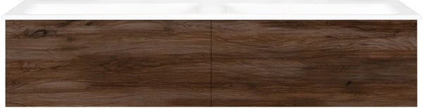 SOUS MEUBLE COFFEE 2 TIROIRS 140 DUO NOYER DECOR VELOURS+DOUBLE LAVABO PORCEL.SNS TROU ROBINET BLANC