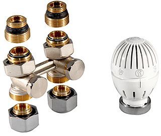 CV KRAANSET THERMOSTATISCH VOOR VENTIELRADIATOR 1/2" OF 3/4" MET KOPPELINGEN 16MM GIACOMINI RECHT