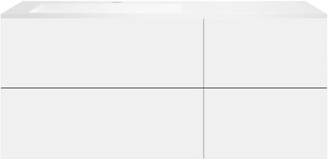 Onderbouw COFFEE 4 lades 140 mat wit+wastafel links kunstmarmer mat wit, badkamermeubelen — SKU DESCO-192309