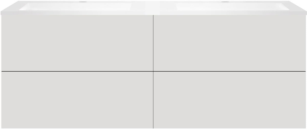 ONDERBOUW COFFEE 4 LADES 160 DUO FLUWEEL GRIJS MAT +DUBBELE WASTAFEL KUNSTMARMER WIT