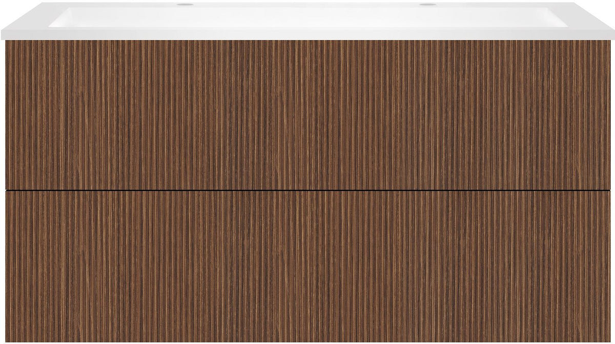 Onderbouw COFFEE 2 lades 120 notelaar Smartline + wastafel 2 kraangaten kunstmarmer mat wit