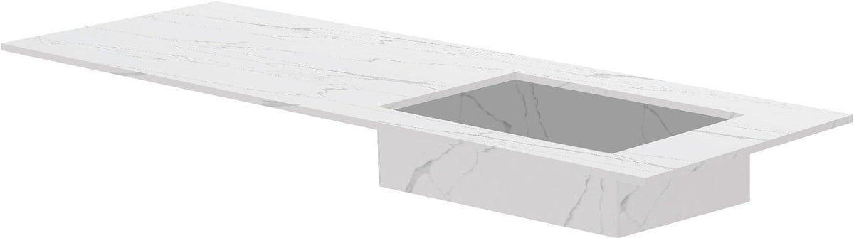 TABLET KERAMISCH MARMER PURO LAVABO S RECHTS B140 H1,2 ZONDER KRAANGAT WHITE CALACATTA