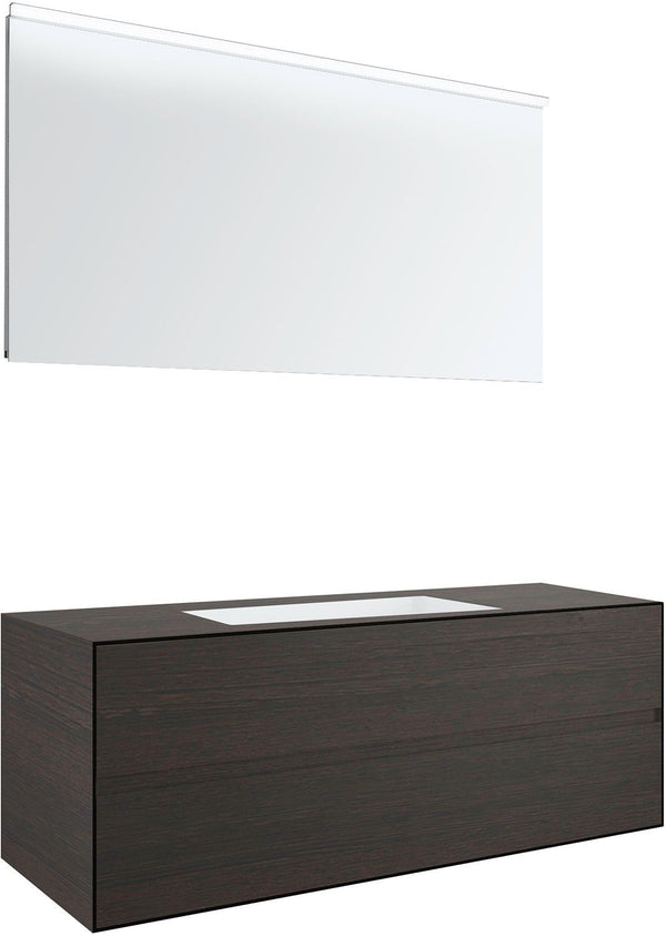Meubel 2 lades+meubellavabo centraal tenso 140CM zonder kraangat wenge met spiegel