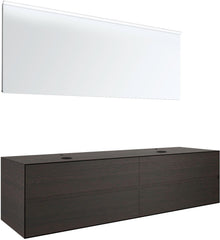 MEUBLE 4 TIROIRS+ TABLET POUR 2 LAVABOS A POSER TENSO 180CM +TROUS ROBINETS WENGE AVEC MIROIR