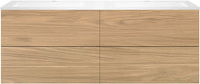 SOUS MEUBLE COFFEE 4 TIROIRS 160 DUO CHENE CLASSIQUE +DOUBLE LAVABO EN MARBRE SYNTHETIQUE BLANC