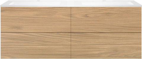 Onderbouw COFFEE 4 lades 160 duo eik klassiek +dubbele wastafel kunstmarmer wit