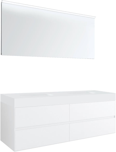 Meubel 4LADES voor tablet puro 2 lavabos tenso 160CM wit met spiegel, badkamermeubelen — SKU DESCO-703344