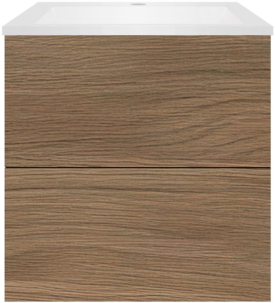 Onderbouw COFFEE 2 lades 60 eik caramel+wastafel kunstmarmer wit