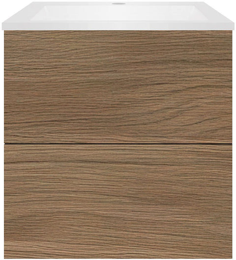 Onderbouw COFFEE 2 lades 60 eik caramel+wastafel kunstmarmer wit, badkamermeubelen — SKU DESCO-192152