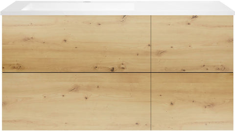 Onderbouw coffee 4 lades 120 eik urban+wastafel links kunstmarmer wit, badkamermeubelen — SKU DESCO-192361