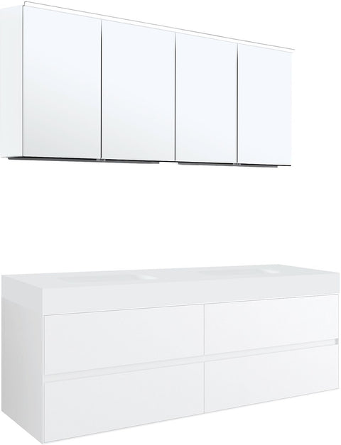 Meubel 4LADES voor tablet puro 2 lavabos tenso 160CM wit met spiegelkast, badkamermeubelen — SKU DESCO-703521
