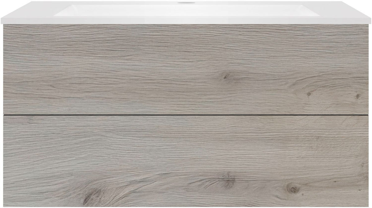Onderbouw COFFEE 2 lades 120 eik zilver+wastafel kunstmarmer mat wit