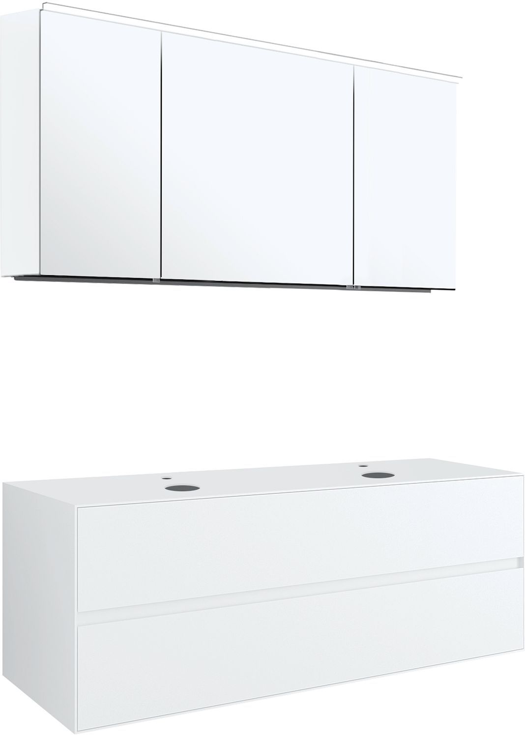 Meubel 2LADES+TABLET voor 2 opbouwlavabos tenso 140CM +kraangat wit met spiegelkast