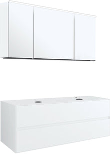 Meubel 2LADES+TABLET voor 2 opbouwlavabos tenso 140CM +kraangat wit met spiegelkast