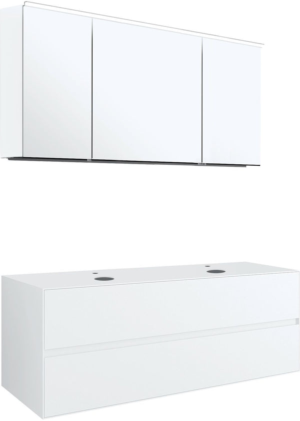 Meubel 2LADES+TABLET voor 2 opbouwlavabos tenso 140CM +kraangat wit met spiegelkast