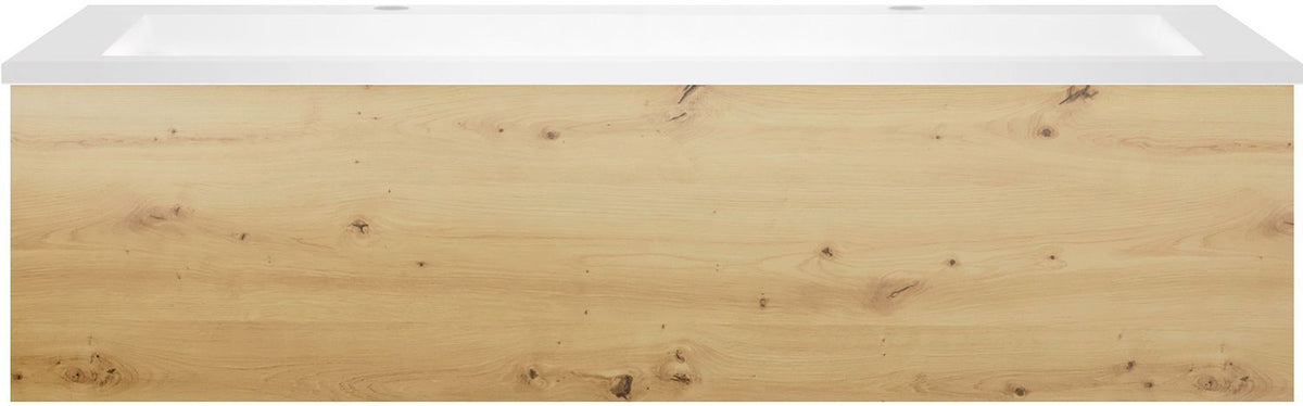 Onderbouw COFFEE 1 lade 120 eik urban + wastafel 2 kraangaten kunstmarmer mat wit