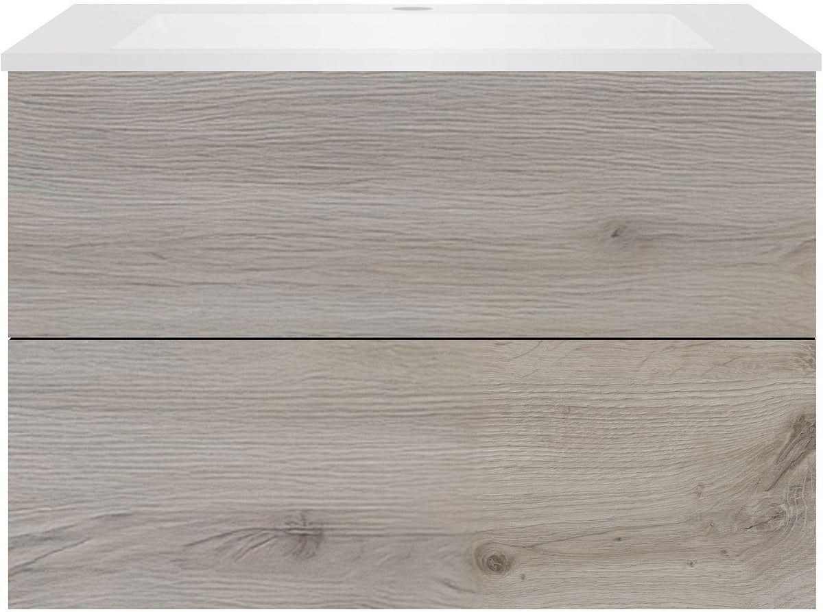Onderbouw COFFEE 2 lades 90 eik zilver+wastafel kunstmarmer mat wit