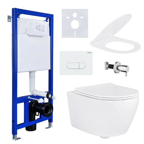 Hang wand douche wc taharet/bidet-functie complete set toilet randloos - Wit, wc-packs — SKU MB-18987-22514, EAN 5404029120865