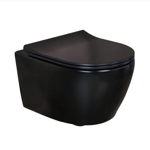 Belvit wc randloos hang-wc met taharet-/bidetfunctie softclose wc-bril toilet wandhangend - Mat zwart, douche-wcs — SKU MB-19128-22655, EAN 5404029121381