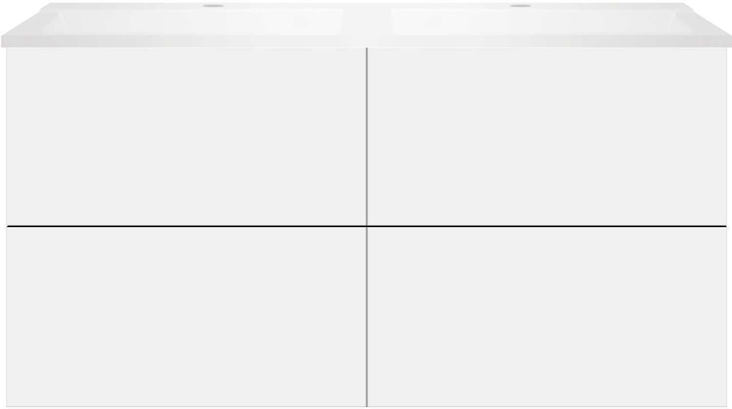Onderbouw COFFEE 4 lades 120 duo mat wit +dubbele wastafel mat wit