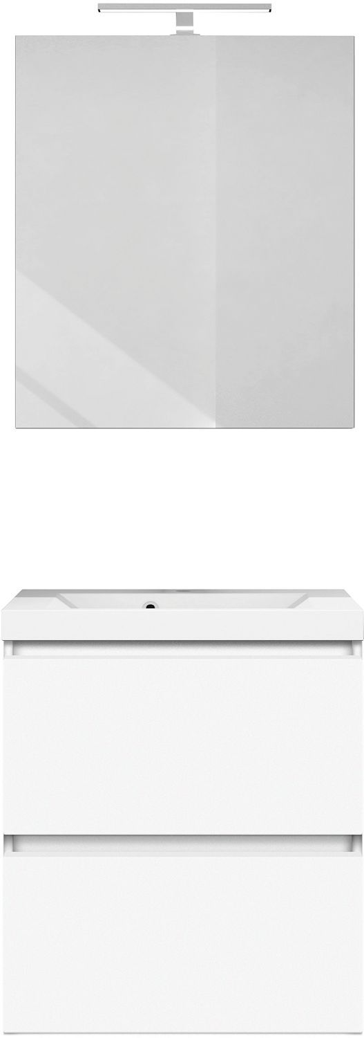 Meubel cita 60CM Solo 2 lade kunstmarmer +spiegel wit