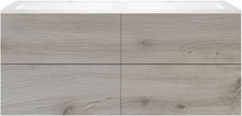 Onderbouw COFFEE 4 lades 140 duo eik zilver+dubbele wastafel kunstmarmer mat wit