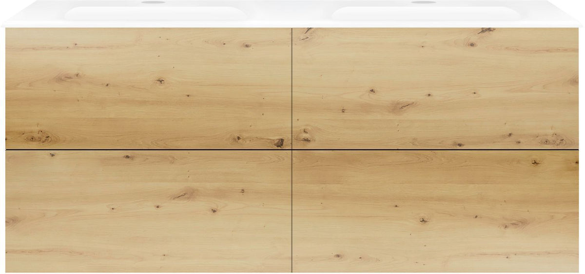 Onderbouw COFFEE 4 lades 140 duo eiken urban +dubbele wastafel porselein wit