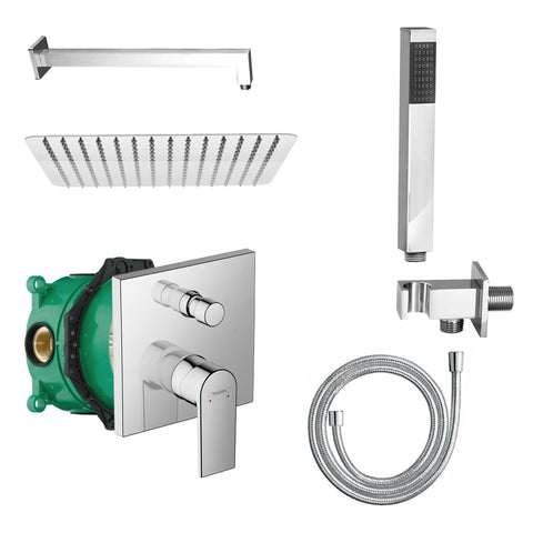 Doucheset met Hansgrohe Vernis Shape inbouw badmengkraan chroom en iBox met Belvit regendouche handdouche doucheslang douchearm doucheaansluitbocht, douchekolommen & douchesets — SKU MB-19599-23126, EAN 5404029124375