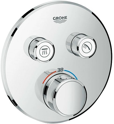 Afwerkset thermostaat + 2 stopkranen SmartControl Grohe rond chroom