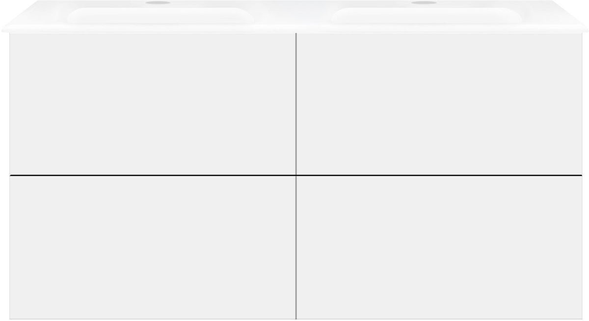 Onderbouw COFFEE 4 lades 120 duo duo mat wit + dubbele wastafel porselein wit