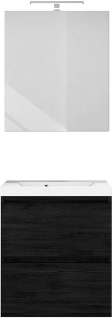 MEUBLE CITA 60CM SOLO 2 TIROIR MARBRE DE SYNTHESE +MIROIR CHENE GRAPHIT