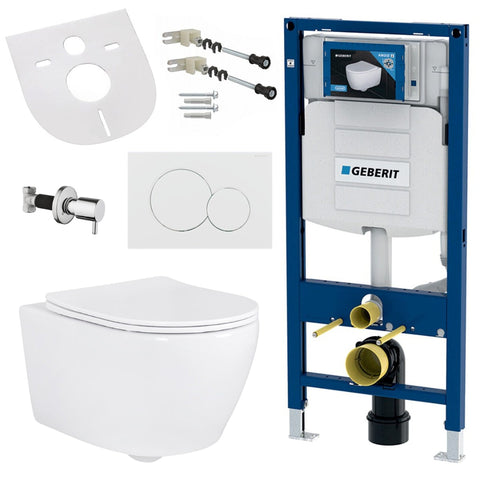 Geberit hang-wc douchetoilet randloos toilet Taharet/bidet kraan inbouwelement set - Wit