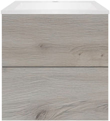 Onderbouw COFFEE 2 lades 60 eik zilver+wastafel kunstmarmer mat wit