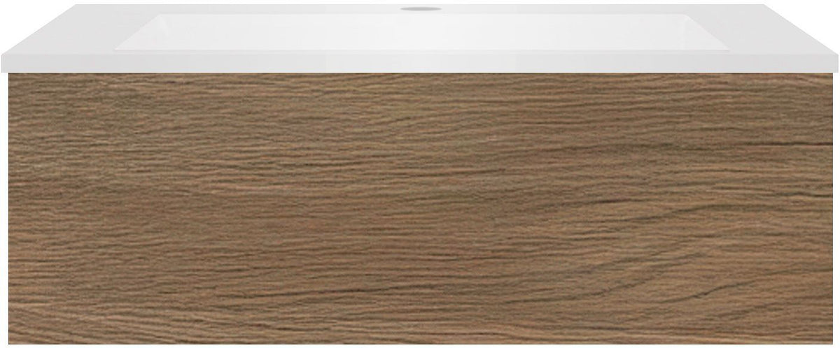 Onderbouw COFFEE 1 lade 90 eik caramel+wastafel kunstmarmer wit