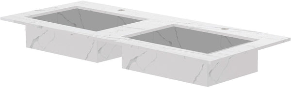 Tablet Keramisch MARMER puro dubbele lavabo S B120 H1,2 +kraangaten white calacatta