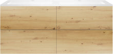 SOUS MEUBLE COFFEE 4 TIROIRS 140 DUO CHENE URBAN +DOUBLE LAVABO EN MARBRE SYNTHETIQUE BLANC